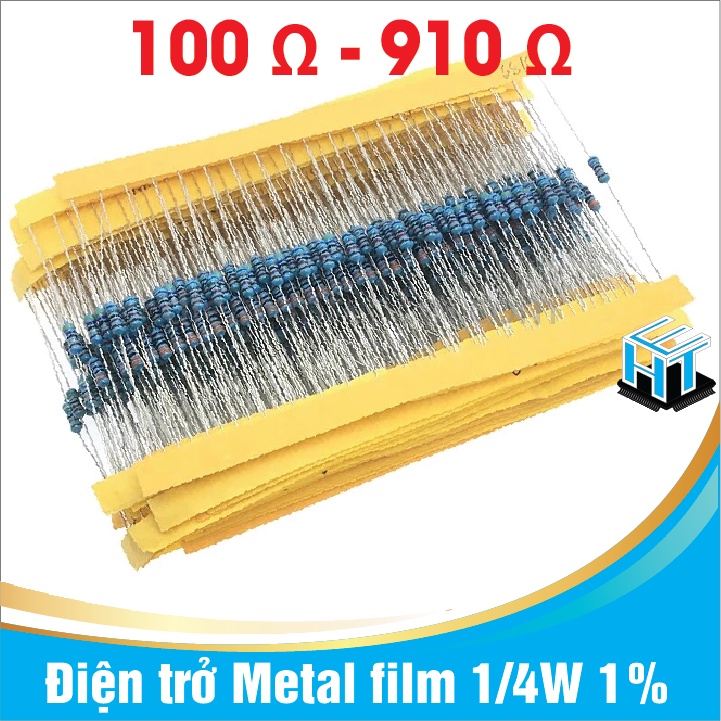 Điện trở Metal film 1/4W 1% 5 vạch màu phân loại từ 100R đến 910R set 50 con