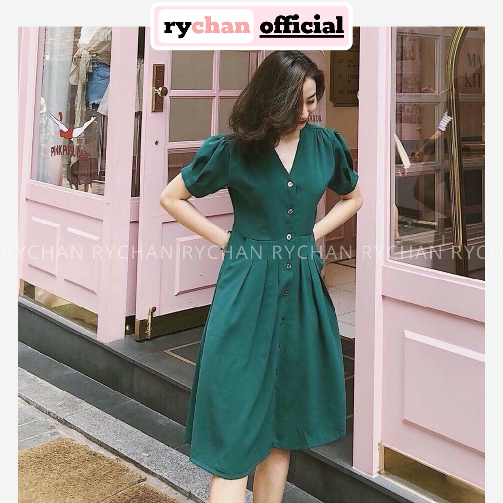 DX509 - Đầm Xòe Sơ Mi Cổ V Xếp Ly Nhiều Màu