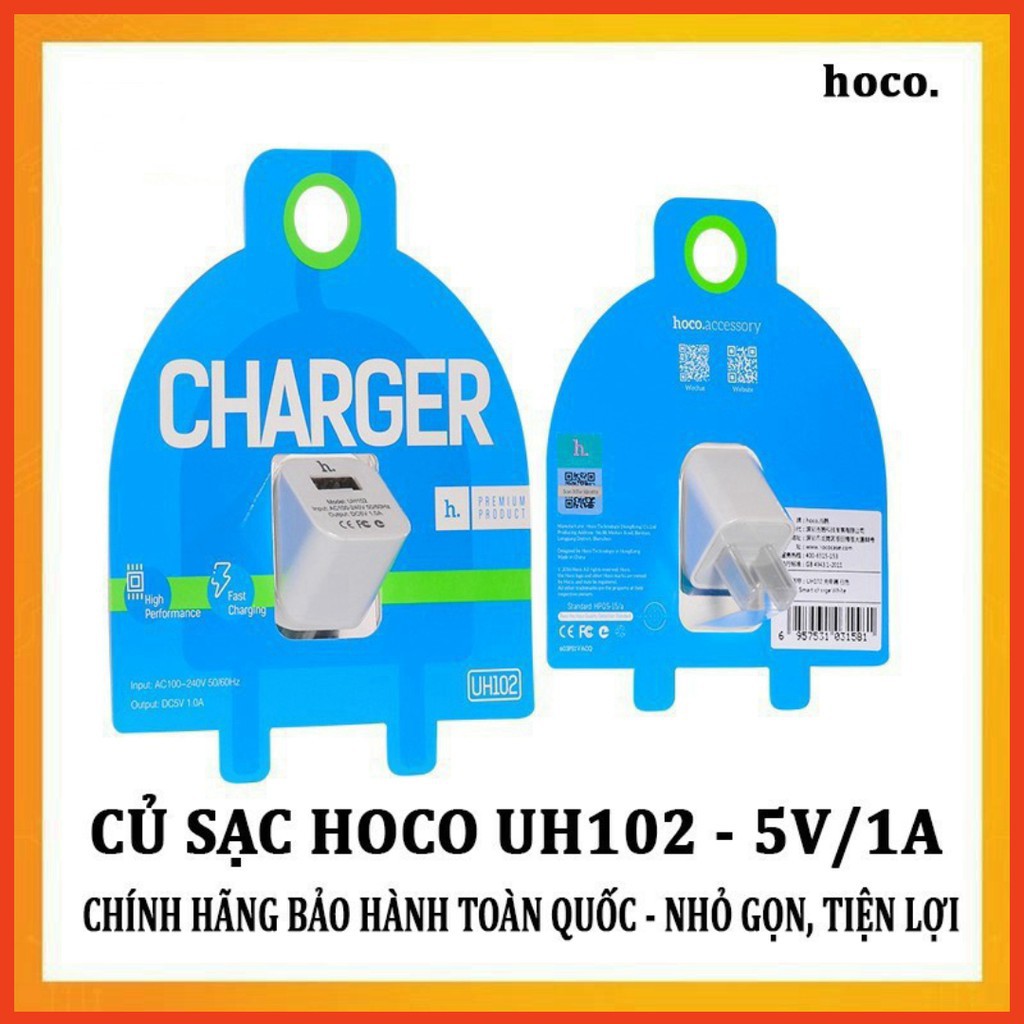 Củ sạc HOCO UH102 Chính Hãng Cao Cấp - Hỗ trợ sạc nhanh - 5V/1A