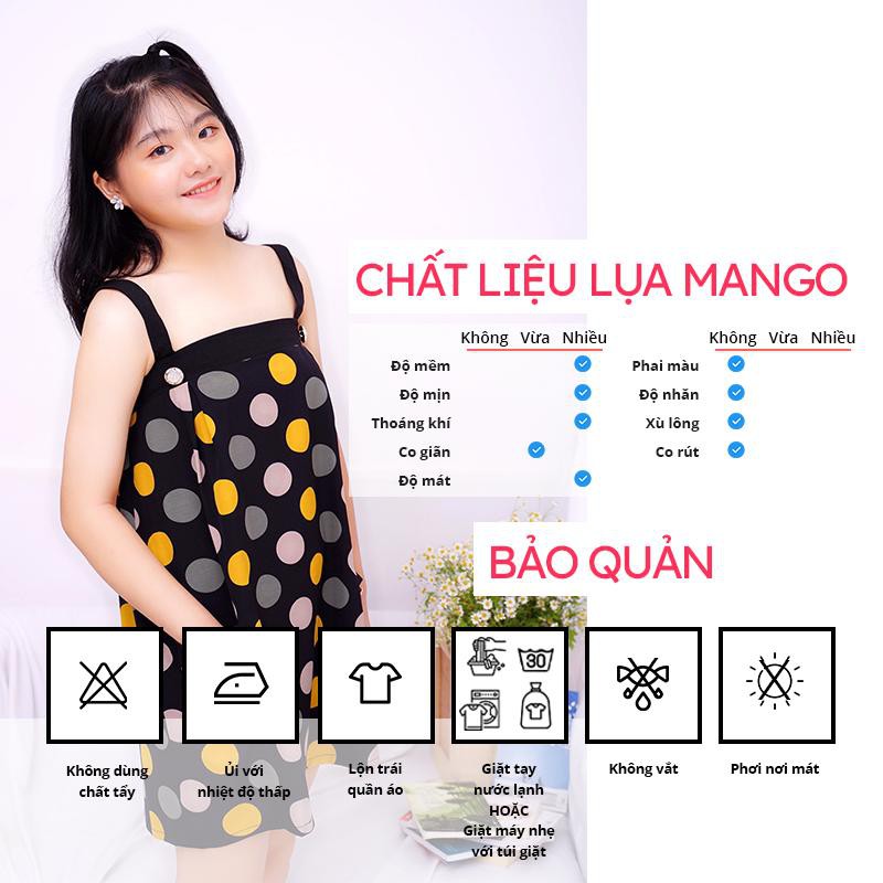 Đầm mặc nhà SBORG lụa mango mềm mát họa tiết hoa cúc 2 dây form suông dễ thương có túi freesize dưới 60kg
