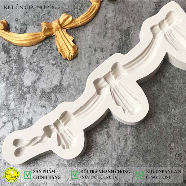 Khuôn silicon dải nơ/ ốp viền nơ làm tráng trí bánh hũ vàng