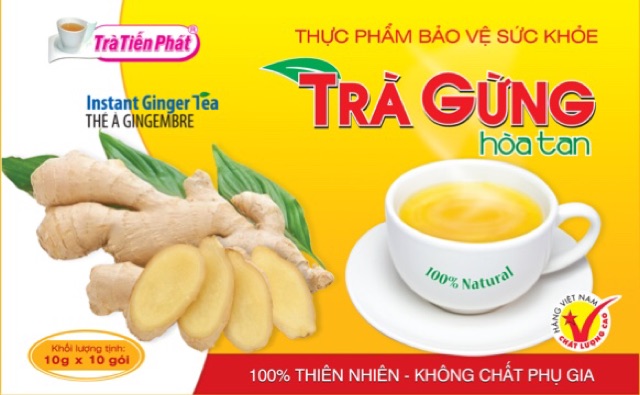 Lốc 10 hộp trà gừng hoà tan Tiến Phát 100gr