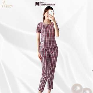 Bộ mặc nhà nữ chất thô Kate Hàn cao cấp áo ngắn tay quần dài thoáng mát Mộc Eva TS2216