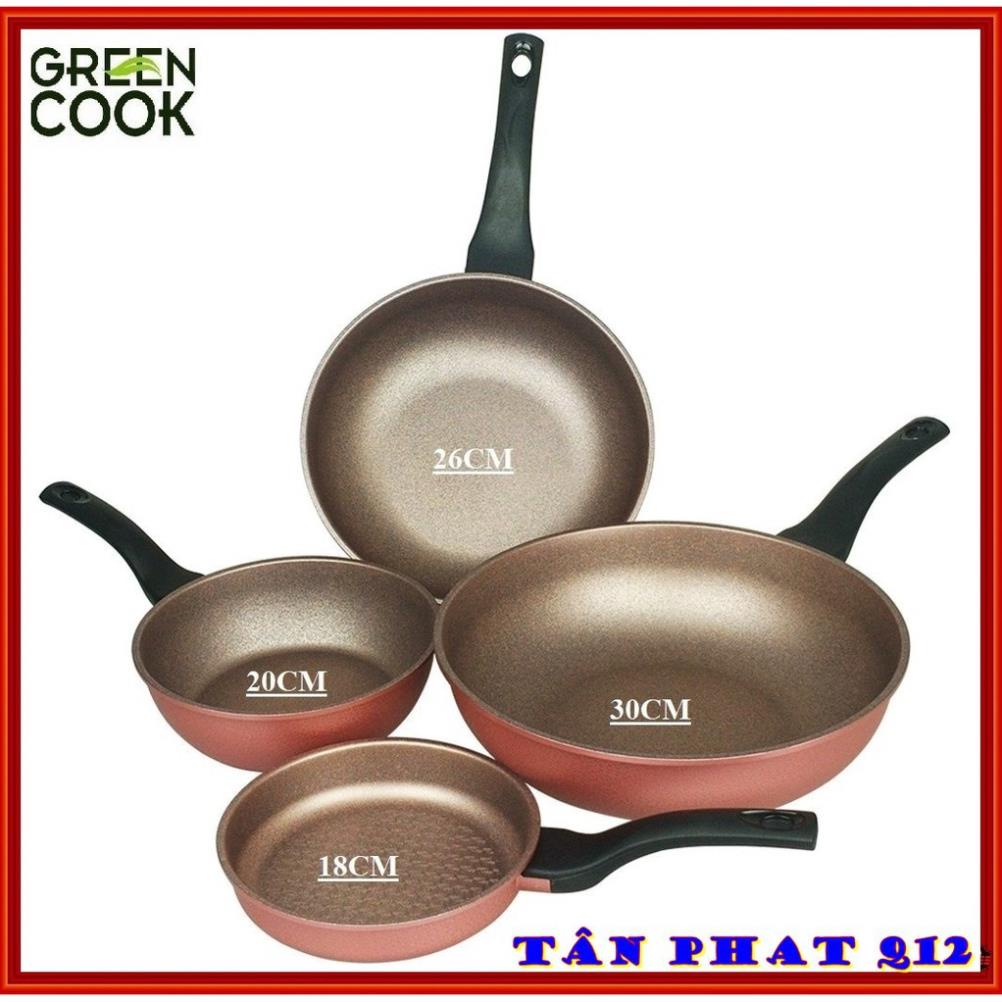 [ĐỦ SIZE] CHẢO ĐÚC VÂN ĐÁ ĐÁY TỪ chống dính 7 lớp GREENCOOK (màu hồng siêu xinh)