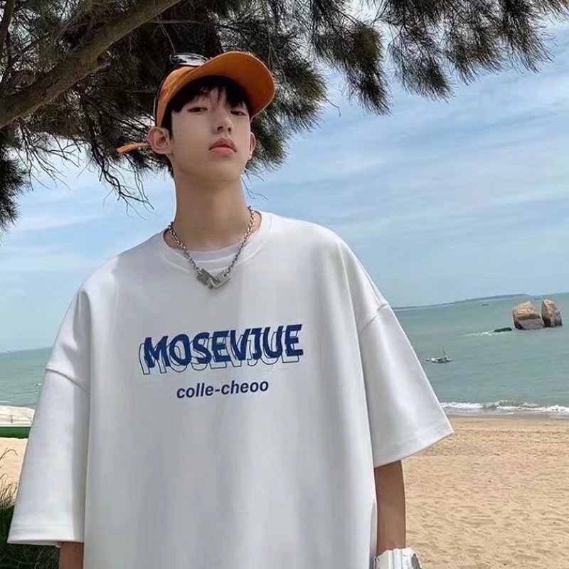 Áo Thun Tay Ngắn Dáng Rộng Cổ Tròn In Chữ Thời Trang Phong Cách Nhật Bản Cho Nam Size M-8XL