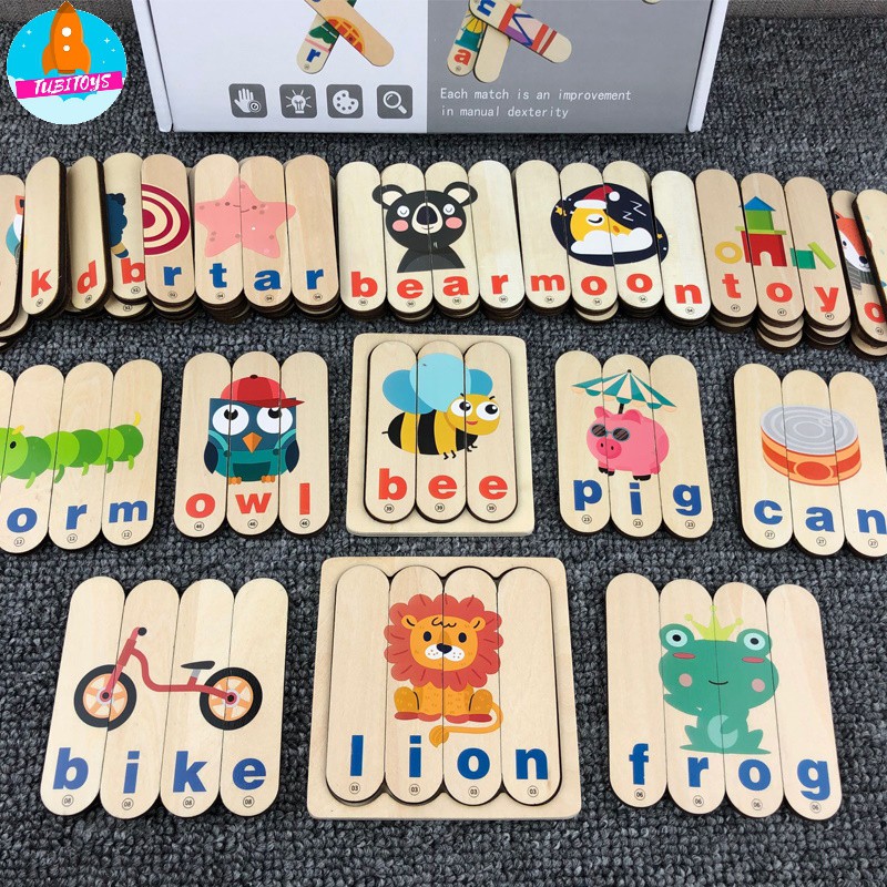 Đồ chơi thông minh cho bé Montessori bộ xếp hình 96 que gỗ học tiếng Anh hiệu quả ETOYS
