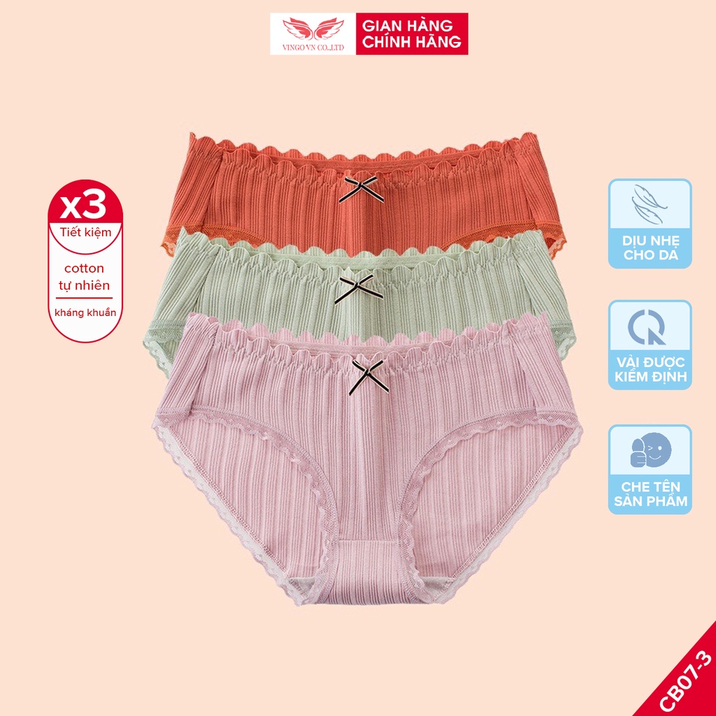 Combo 3 Quần Lót Cotton Thấm Hút Kháng Khuẩn VINGO Phối Viền Ren Mềm Mỏng Không Hằn Da Cạp Đính Nơ CB07 VNGO
