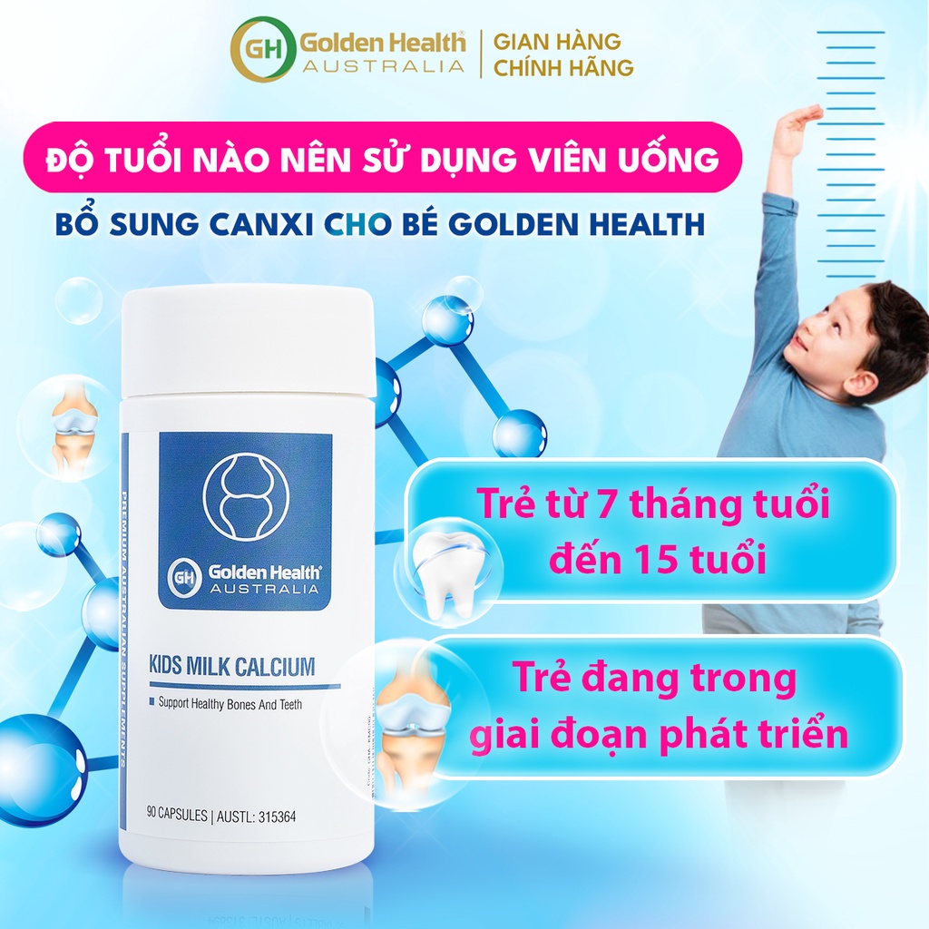 [GOLDEN HEALTH] Viên uống hỗ trợ chắc xương và phát triển chiều cao cho trẻ Golden Health Kids Milk Calcium (90 viên)