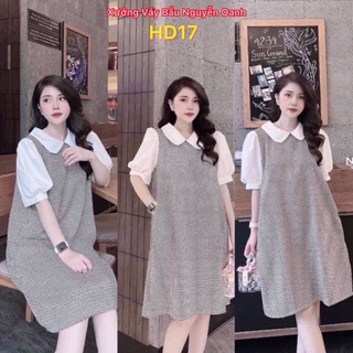 Váy bầu công sở cổ sen tay bèo kẻ Caro nhí Form đứng thon gọn - chất vải đũi Thái cao cấp - DB04