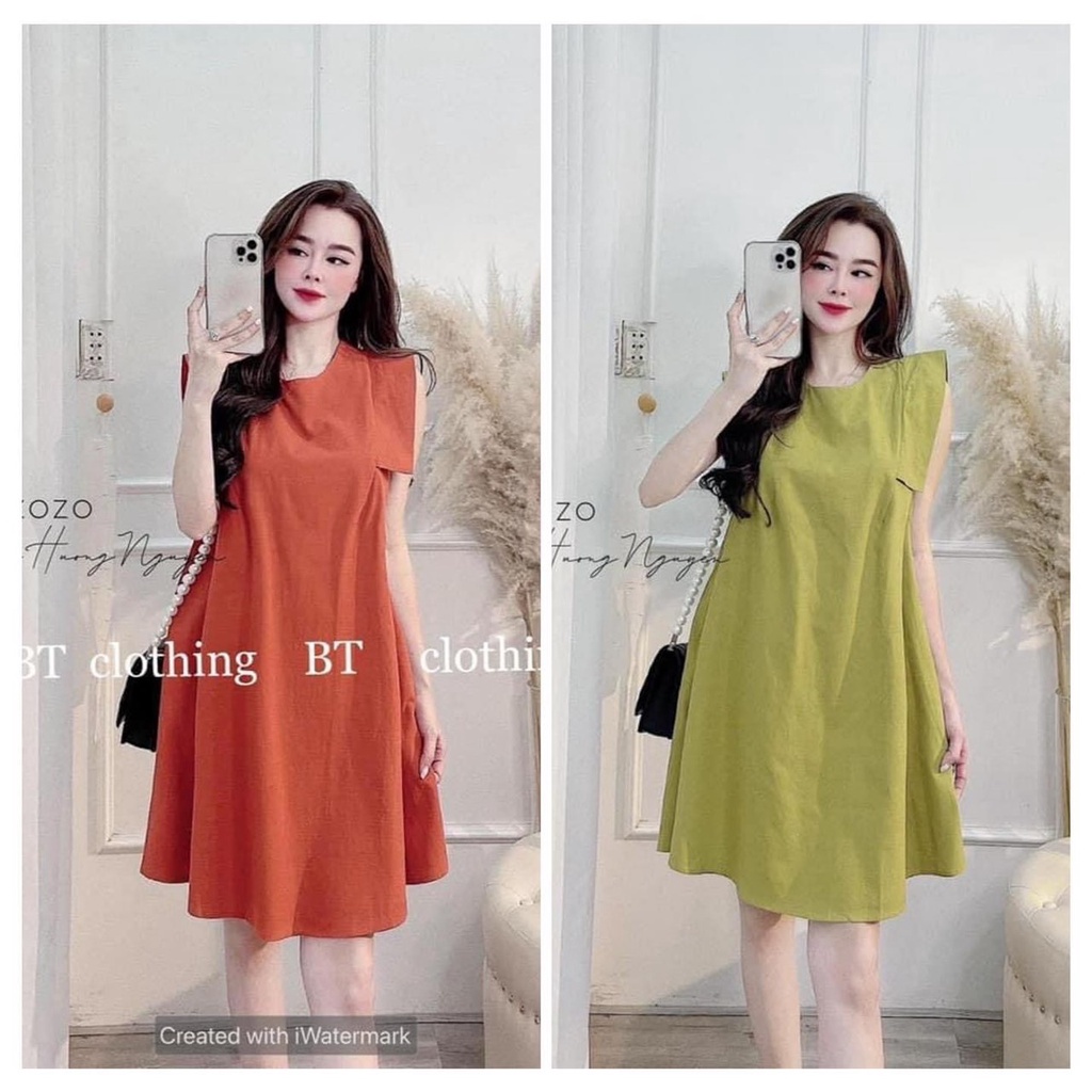 váy suông nữ - đầm suông nữ sát nách phom rộng cổ tròn cách điệu 3 màu nổi bật