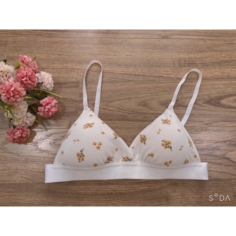 Bralette hoa nhí vàng Nữ Mút liền mỏng - Áo Ngực bra Không Gọng - cotton mềm mịn thoáng mát