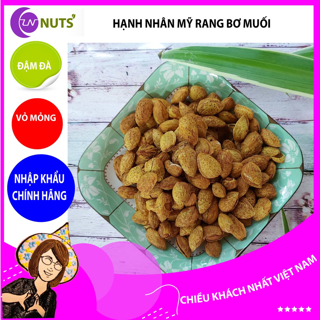 Hạnh nhân Mỹ rang bơ, muối 500g, hạnh nhân vị đậm đà, vỏ mỏng, phù hợp nhâm nhi ngày Tết