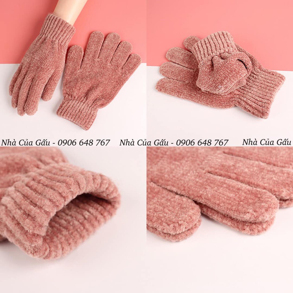 Găng tay len nhung nữ đơn giản nhưng cực ấm, cực xinh