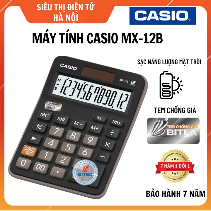 Máy Tính Casio MX-12B - Pin Năng Lượng Mặt Trời - Chính hãng Casio - Bảo hành 7 năm