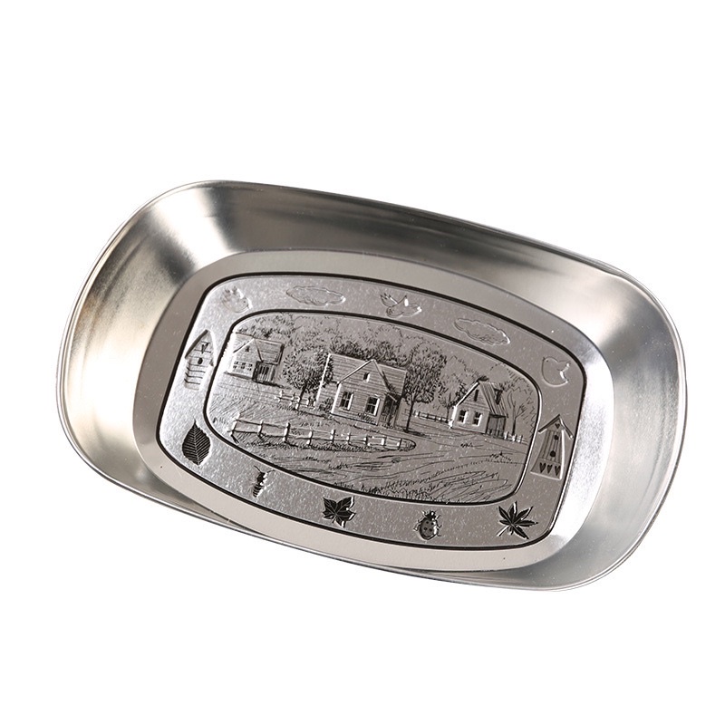 Đĩa Kim Loại Mạ Thiếc Đựng Trái Cây Khô Bánh Kẹo Phong Cách Vintage, Đĩa Trang Trí Noel