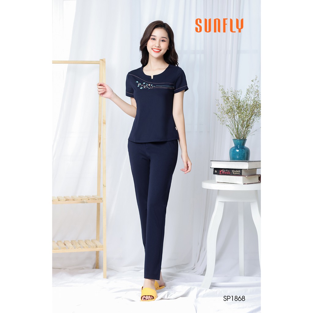 Đồ bộ mặ nhà Cotton áo cộc, quần dài Sunfly SP1868