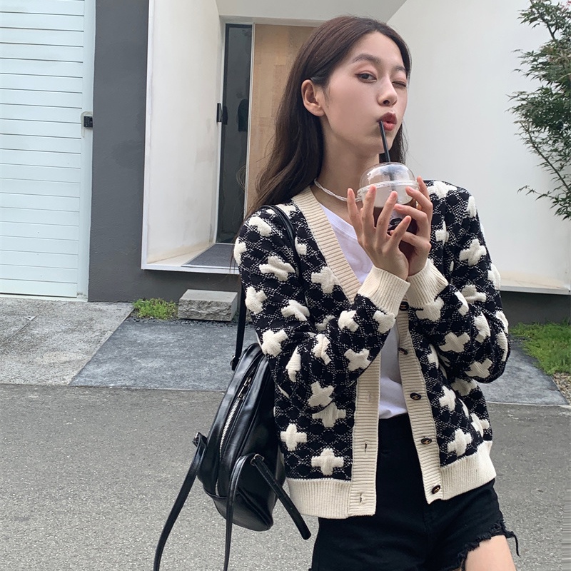 Áo khoác cardigan dệt kim dáng ngắn phong cách thời trang hàn quốc