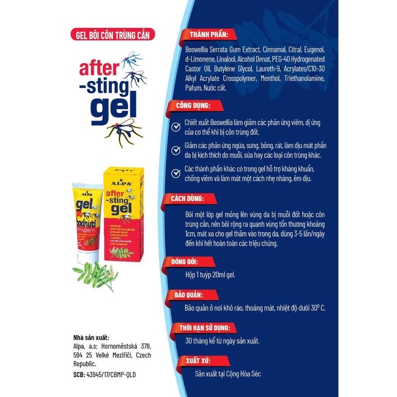 [ALPA] Gel bôi côn trùng cắn After sting gel - Giảm sưng viêm, nóng rát, đỏ da