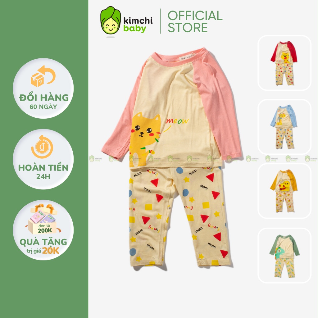 Bộ Thun Lạnh Dài Tay Cho Bé Gái, Bé Trai Minky Mom Hoạ Tiết Hươu Vàng Giáp Lăng, Bộ Quần Áo Cho Bé Mặc Nhà MKMTD2230