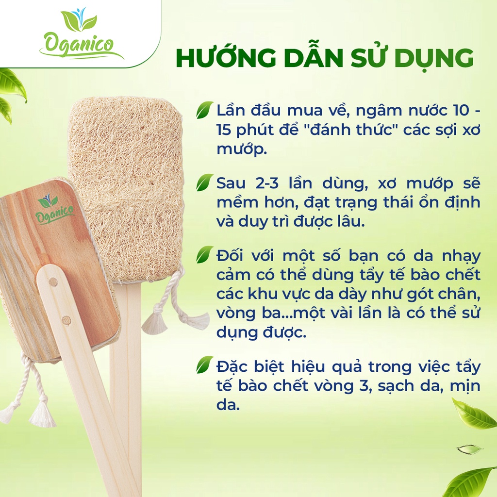 Cây chà lưng xơ mướp handmade tắm, tẩy tế bào chết, massage body - Oganico