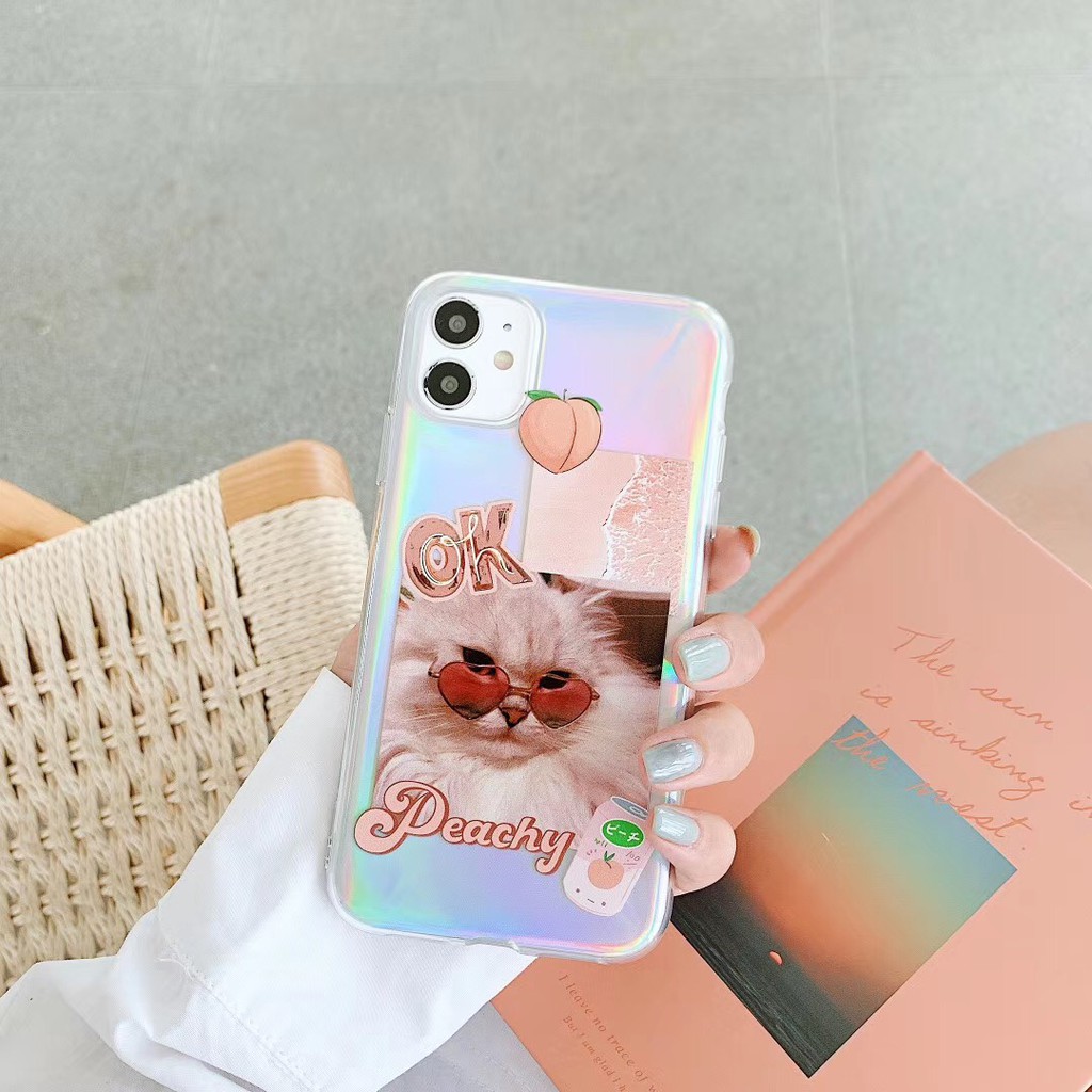 Ốp điện thoại TPU trong suốt họa tiết chú mèo & trái đào dễ thương cho iPhone 7Plus 8+ X XR XS max 11 11Promax SE2020 | BigBuy360 - bigbuy360.vn