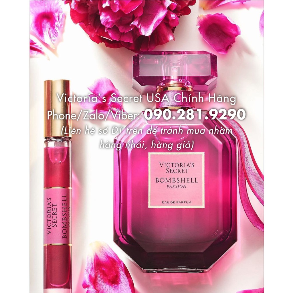 Nước hoa Bombshell Passion 7ml, 50mL, 250mL, hương Cassis lấp lánh, hoa mẫu đơn và hoa hồng Fuchsia - Victoria's Secret