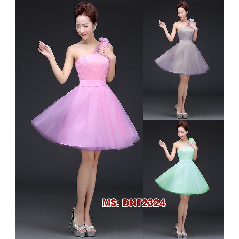 Đầm xòe ren 1 vai phối lưới đính hoa xinh xắn