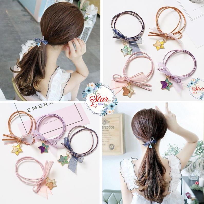 Buộc tóc thời trang nữ gắn hình ngôi sao thắt nơ xinh xắn nhiều màu sắc để lựa chọn C11