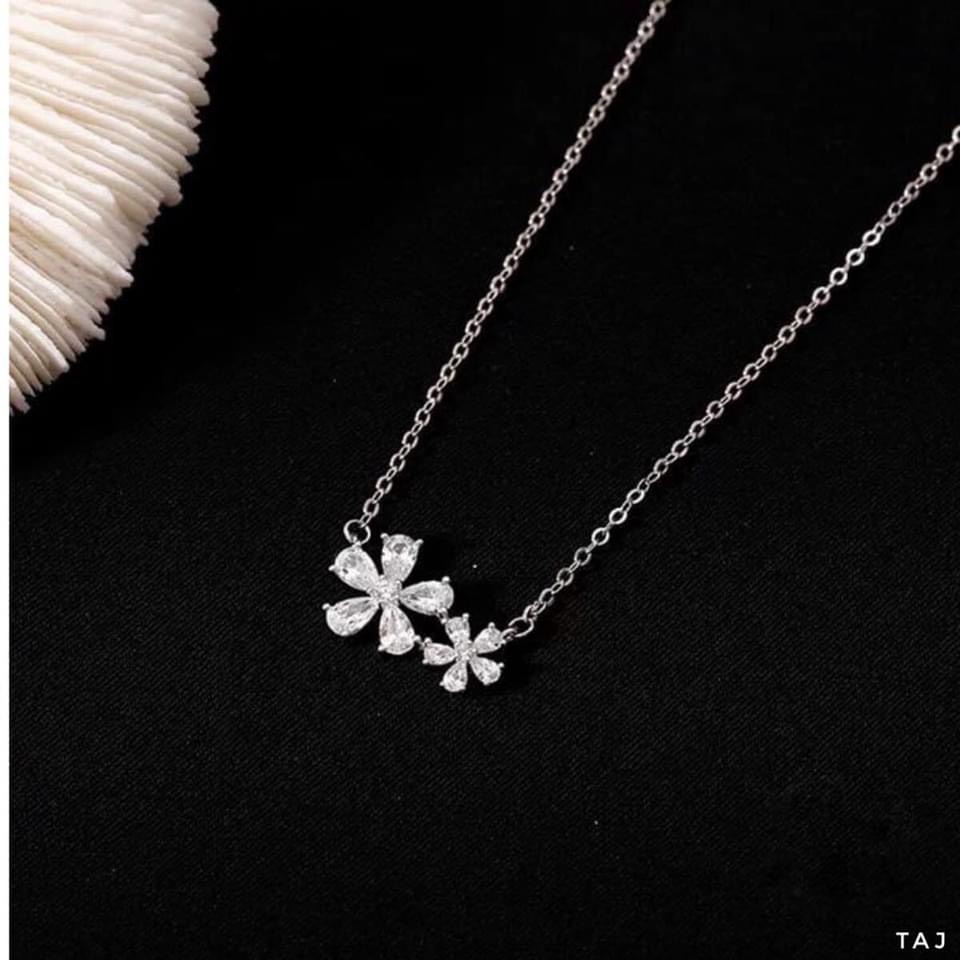 Dây chuyền nữ bạc thật mẫu hoa đôi cách điệu xinh xắn - Kho sỉ bạc Nhất Linh