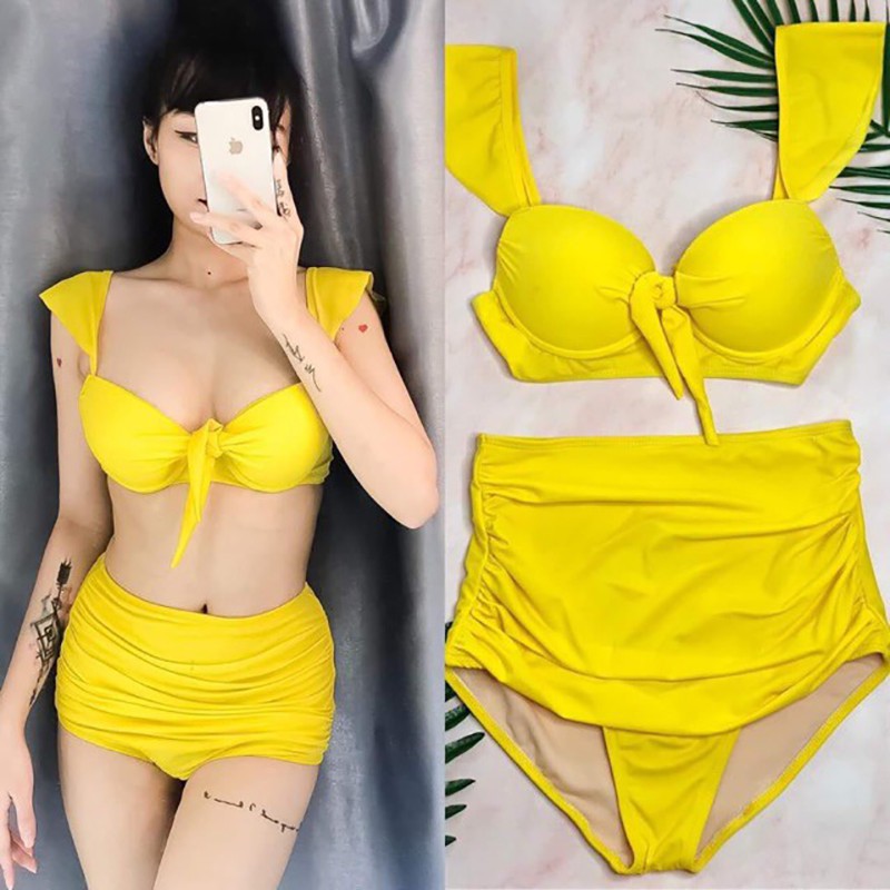 Bikini Đồ Bơi Hai Mảnh Cánh Tiên Gọng Đệm Dày Nâng Ngực Quần Cạp Cao QP006