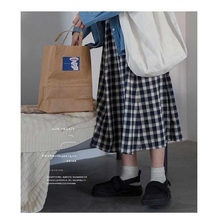 Chân váy dài kẻ ô vintage phong cách Ulzzang Hàn Quốc - Chân váy bút chì kẻ xẻ tà | BigBuy360 - bigbuy360.vn