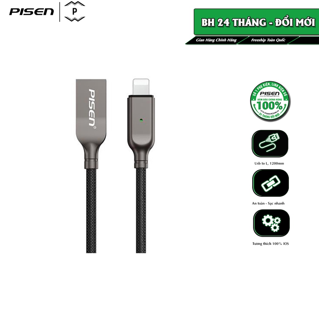 Cáp PISEN USB A to L Intelligent Power-Off 1200mm, model: AL26-1200 - Hàng chính hãng