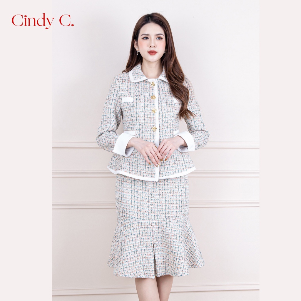 Áo khoác Chân váy CINDY C chất dạ Tweed cao cấp màu đỏ và hồng, thiết kế sang trọng, nữ tính 724 / 725 / 806