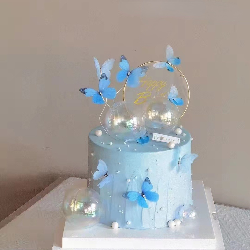 Set 11 Phụ Kiện Trang Trí Bánh Kem Hình Bươm Bướm/Bướm Màu Trong Suốt Xinh Xắn