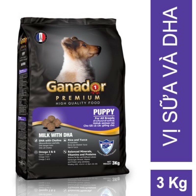 [Mã PET50K giảm Giảm 10% - Tối đa 50K đơn từ 250K] ganador puppy DHA hạt cho chó con vị sữa túi 3kg