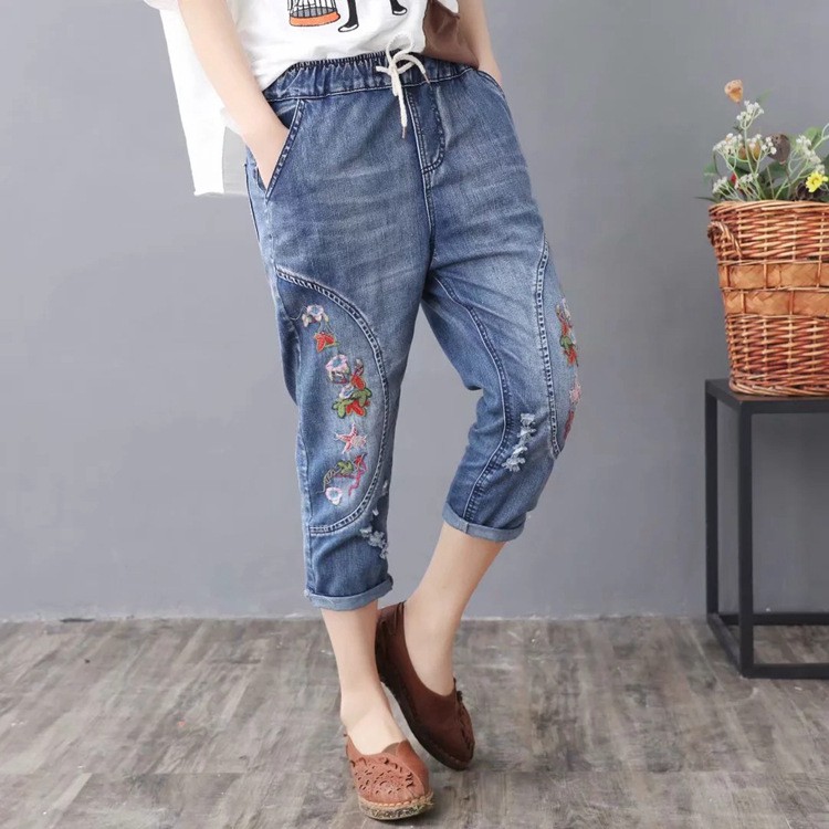 Quần jean bò bagy nữ lưng thun lửng 7 tất SIZE ĐẠI bigsize size M, L, XL, 2XL,3XL