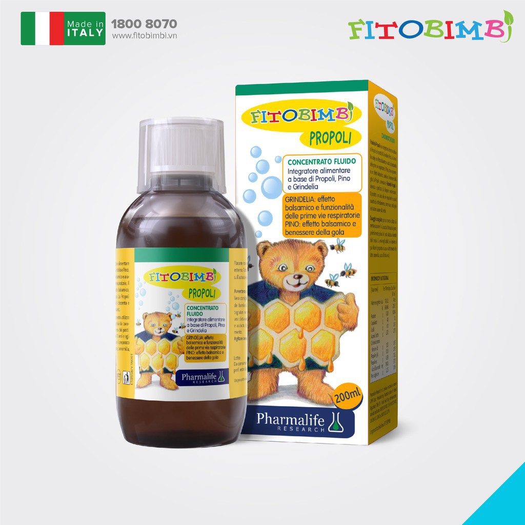 Fitobimbi Propoli Chính Hãng - Hỗ trợ giảm ho, dịu họng, giảm đau rát họng nhanh chóng cho Bé (Lọ 200ml)