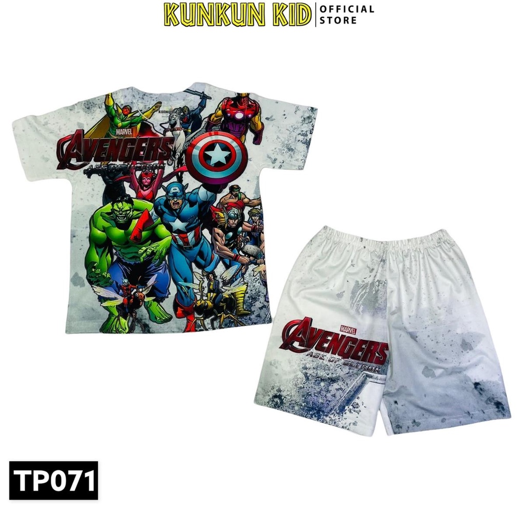 Quần áo bé trai thun lạnh hình biệt đội anh hùng marvel size từ 10kg-40kg Kunkun Kid TP071