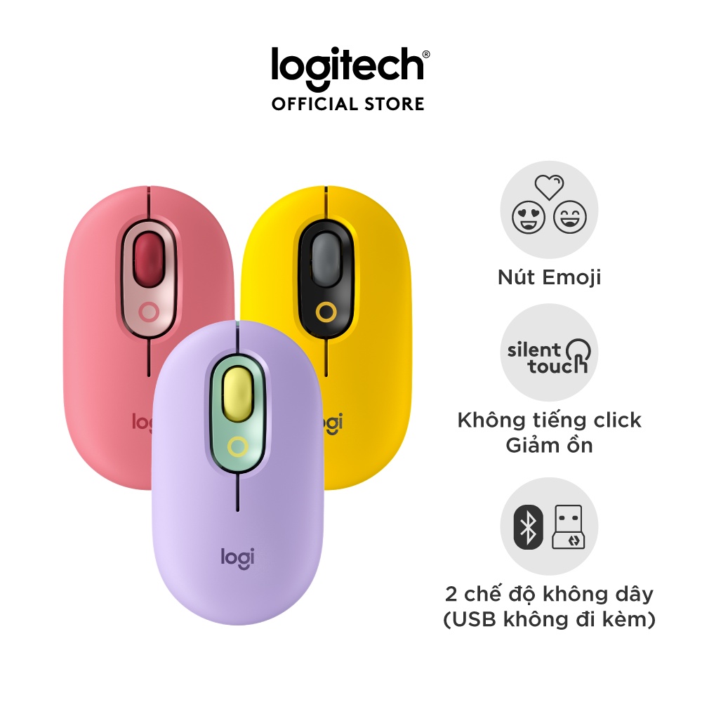 [Mã ELLOGIWL5 giảm 10% đơn 500K] Chuột không dây bluetooth Logitech POP Mouse - Emoji tùy chỉnh, Silent Touch giảm ồn