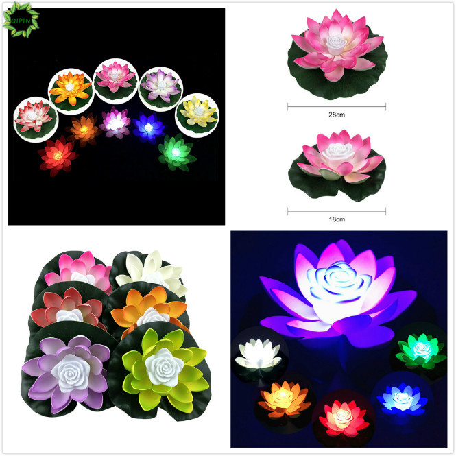 Cod Qipin 18CM LED Lotus Light Floating Wishing Pool Fountain Water Garden Landscape Powered Flower Lamp