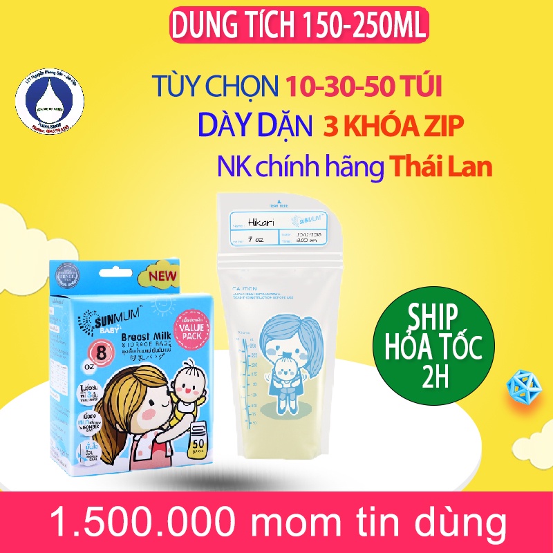 Túi trữ sữa Sunmum Thái Lan 100-250ml 3 khóa zip chống tràn trữ sữa an toàn giá thành rẻ