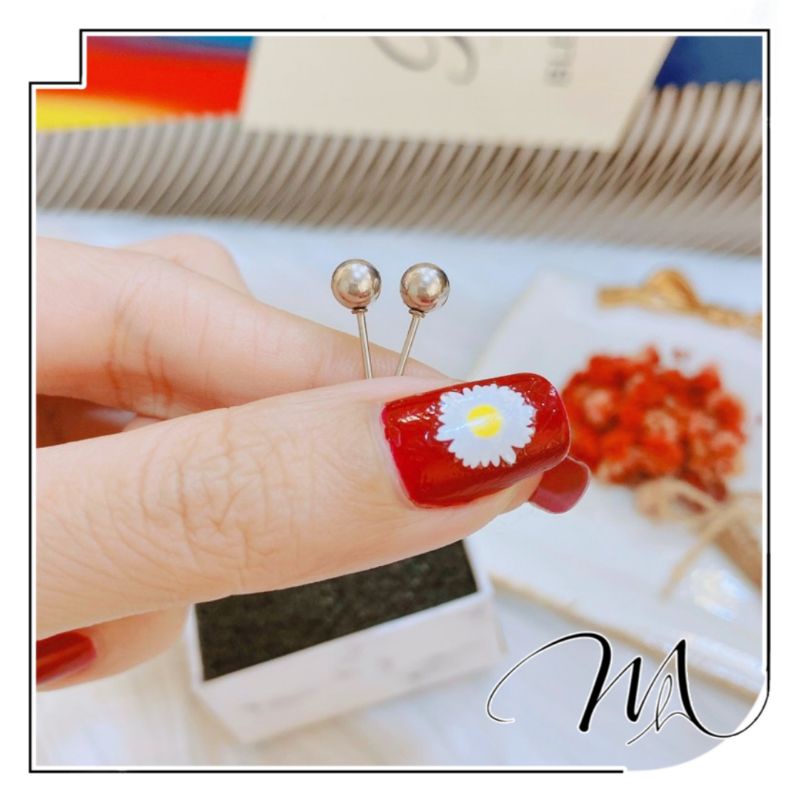 Bông tai nam nữ Unisex Titan hạt bi tròn nhỏ nhiều size - 1 cặp - Măng’s House BT76