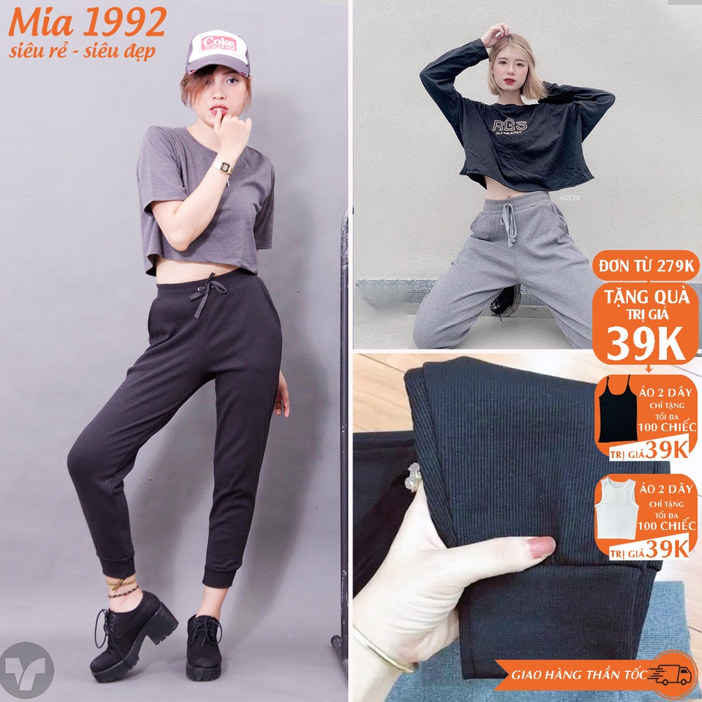 Quần jogger len tăm nữ MIA 1992 - Quần jogger nữ bo gấu thể thao cá tính