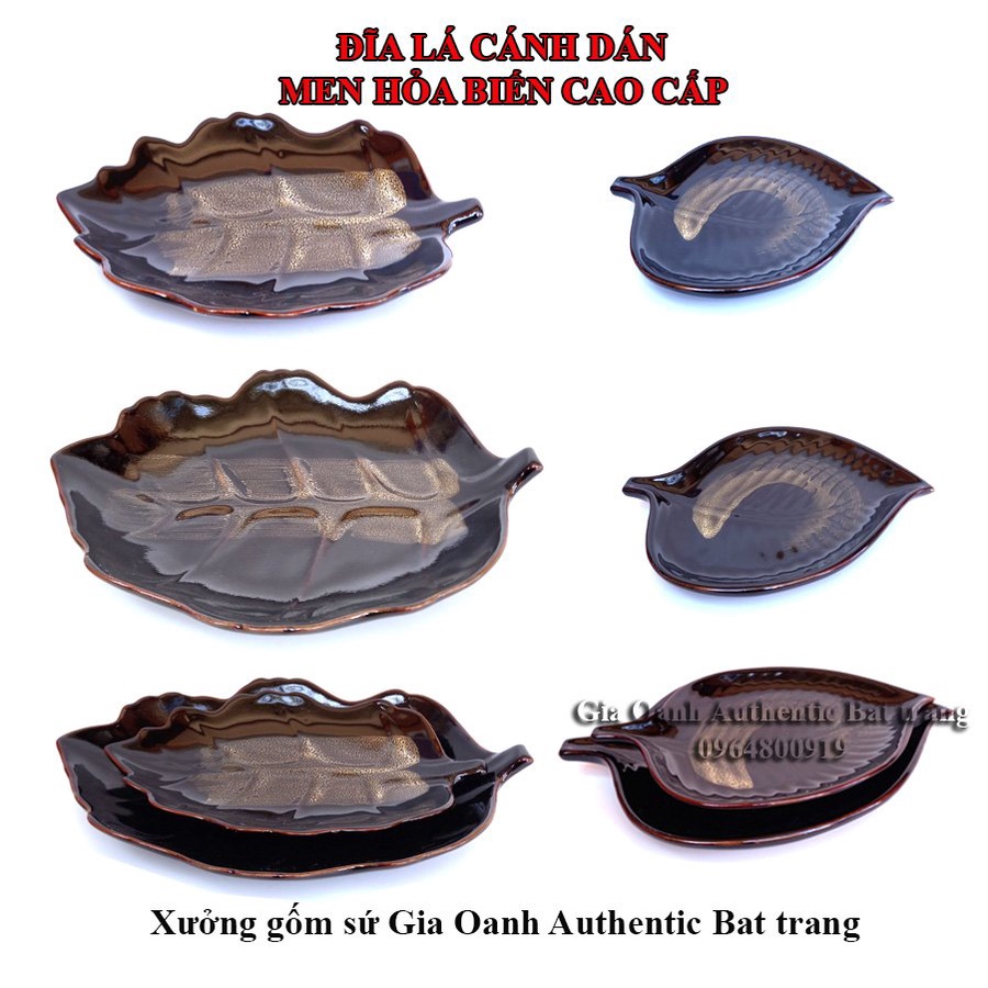 ĐĨA LÁ, đựng và trang trí món ăn, Màu cánh dán - Men hỏa biến cao cấp - Xưởng gốm sứ gia Oanh Authentic Bat trang