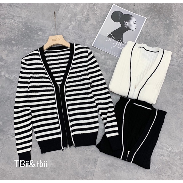 Áo khoác len khéo khoá cổ tim dài tay bo chun AK1613 - NhiNhi Shop