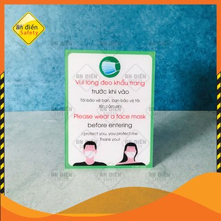 Biển báo An Điền Safety - Biển báo Bắt buộc Đeo khẩu trang 15x20cm bằng mica cao cấp. Tặng kèm miếng dán keo 3M