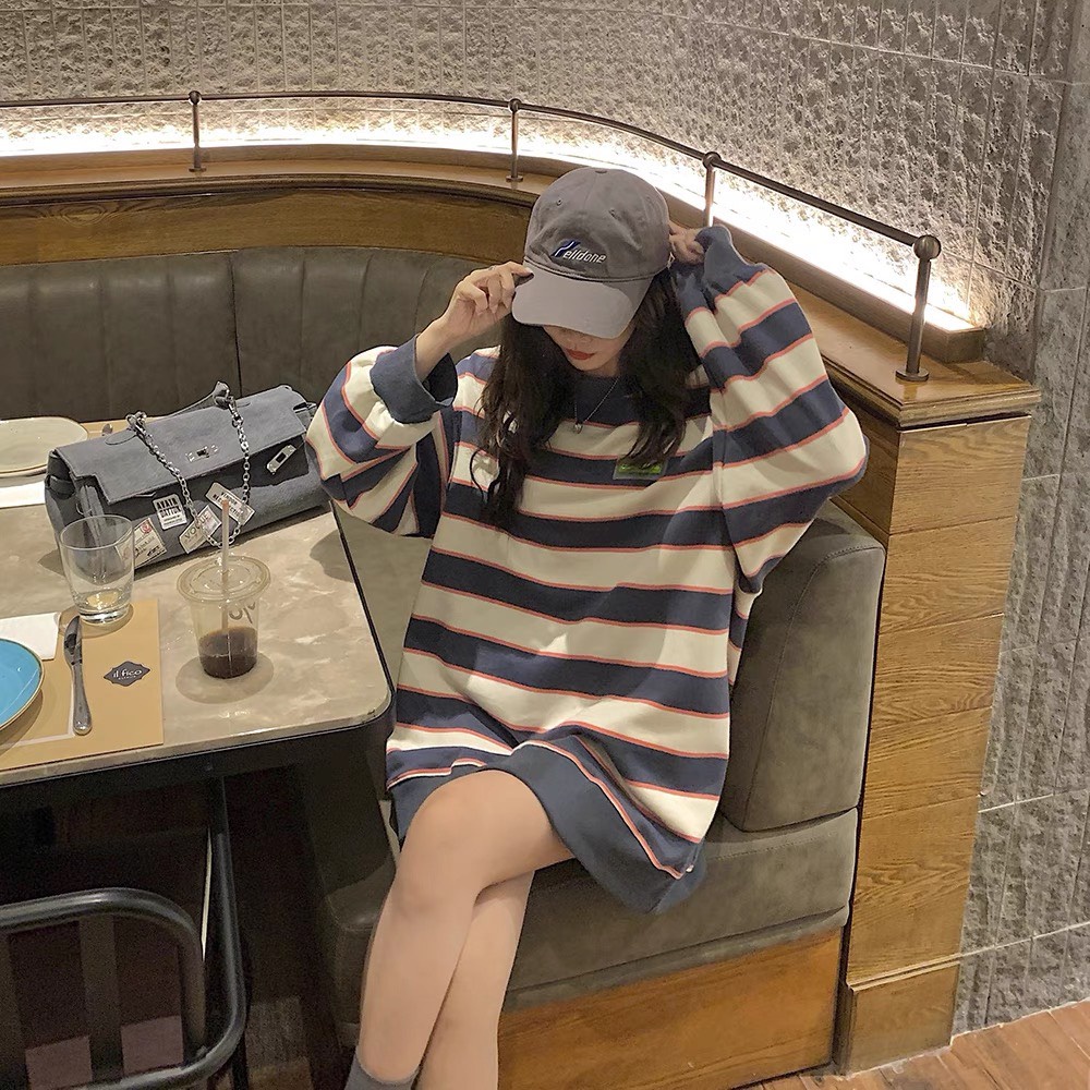 Áo Sweater Dài Tay Form Rộng Unisex Nam Nữ Couple - Áo Thun Kẻ 5D Oversize Ulzzang Hàn Quốc
