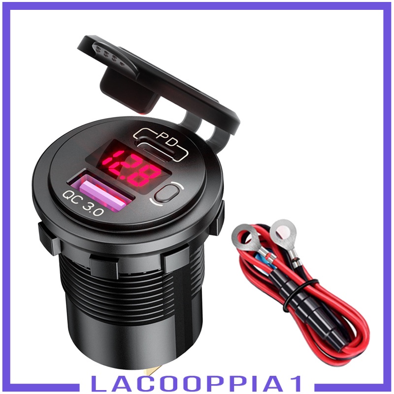 [LACOOPPIA1] Dual USB Car Charger Quick Charge PD&amp;QC 3.0 Voltage Measure