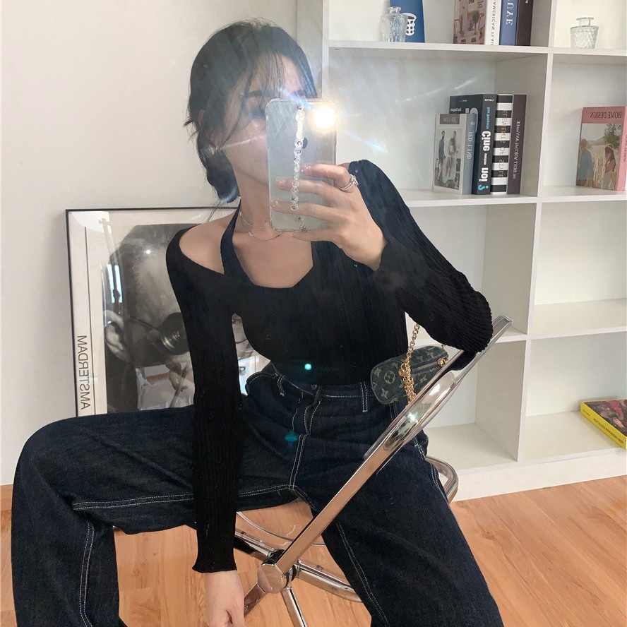 Áo Sweater COZOK Tay Dài Cổ Chữ V Hở Vai Quyến Rũ Cho Nữ