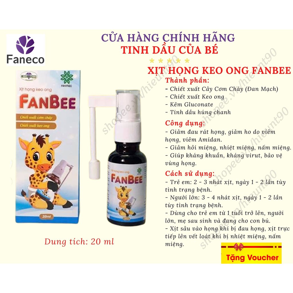 Xịt Họng Keo Ong Fanbee 20ML - Fanmec (Mua 1 Tặng 1 Hộp Khẩu Trang Cao Cấp Cho Bé)